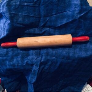 Wooden Rolling Pin with Red Handles